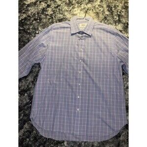 Charles Tyrwhitt Shirt Mens 17.5 35 Blue Classic Fit French Cuff Career Plaid